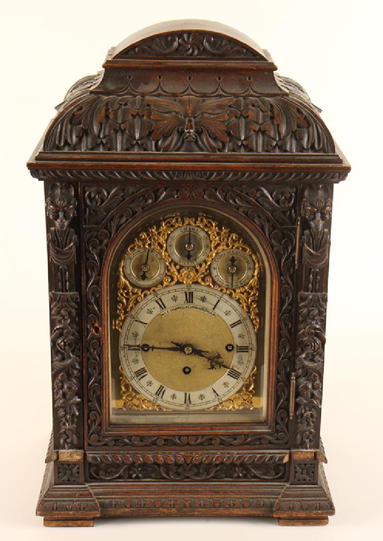 CARVED MAHOGANY BRACKET CLOCK J.E. CALDWELL C1900 (1 of 5)
