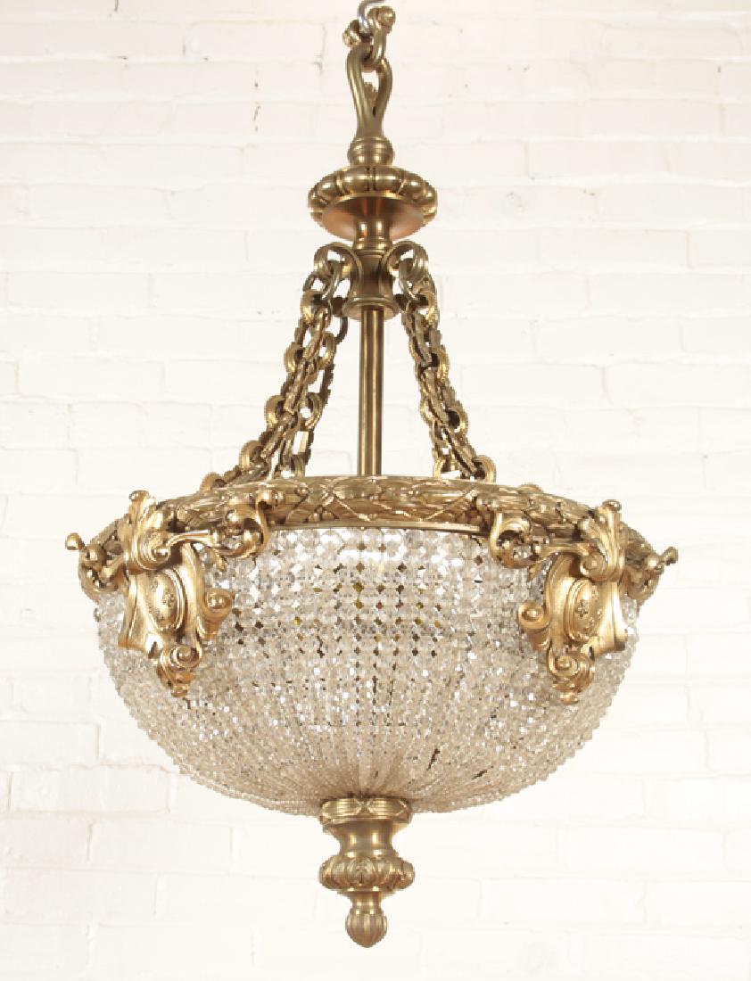 BRONZE CRYSTAL FRENCH BASKET FORM CHANDELIER 1930 (1 of 5)