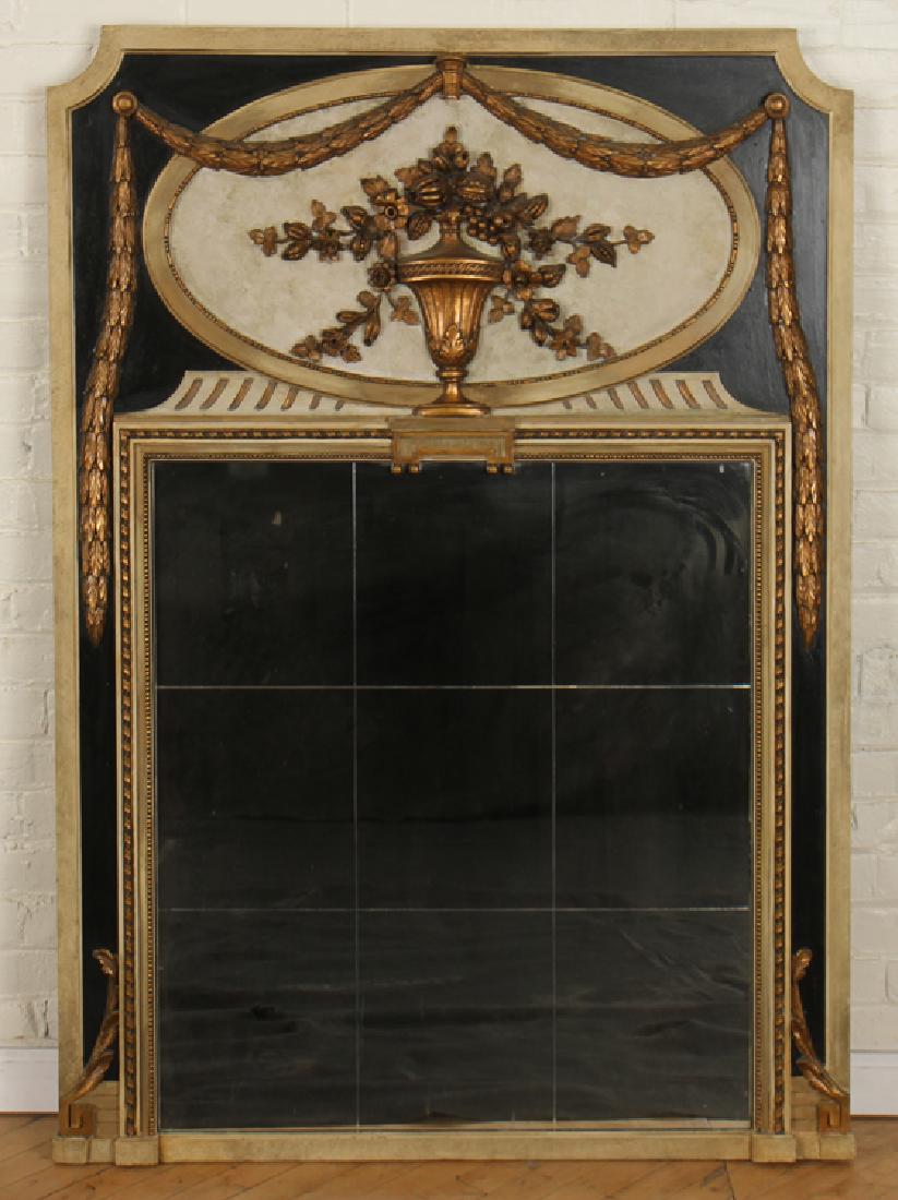 CARVED POLYCHROMED TRUMEAU MIRROR C.1940 (1 of 4)