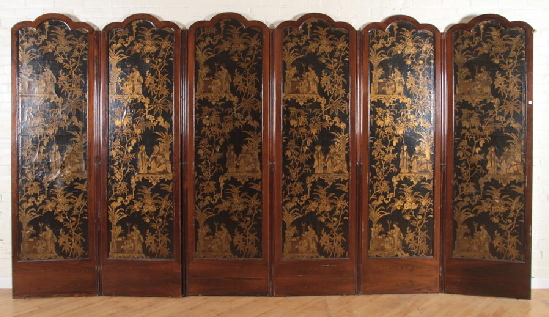 RARE 6 PANEL ROSEWOOD SCREEN HAND PAINTED CANVAS (1 of 7)
