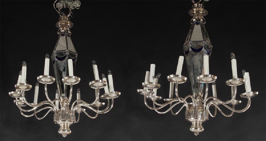 PAIR POLISHED CHROME MIRRORED 10 ARM CHANDELIERS (1 of 7)