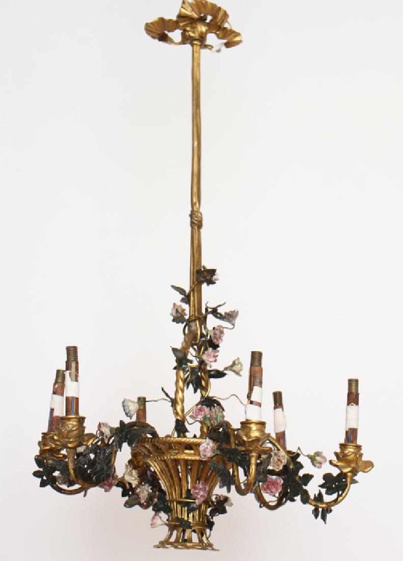 SIX ARM WOVEN BASKET SHAPED BRONZE CHANDELIER (1 of 5)