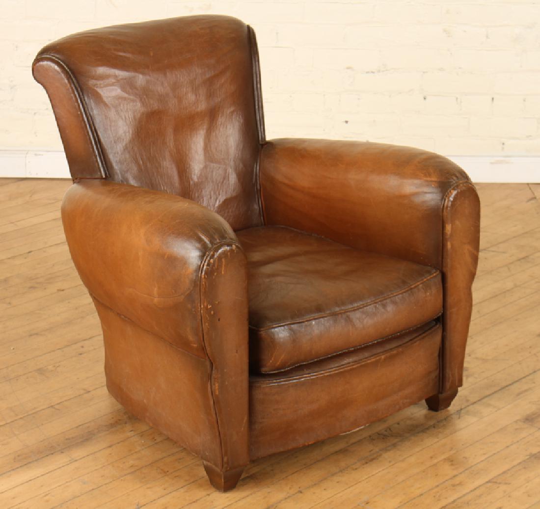 FRENCH LEATHER CLUB CHAIR CIRCA 1940 (1 of 4)