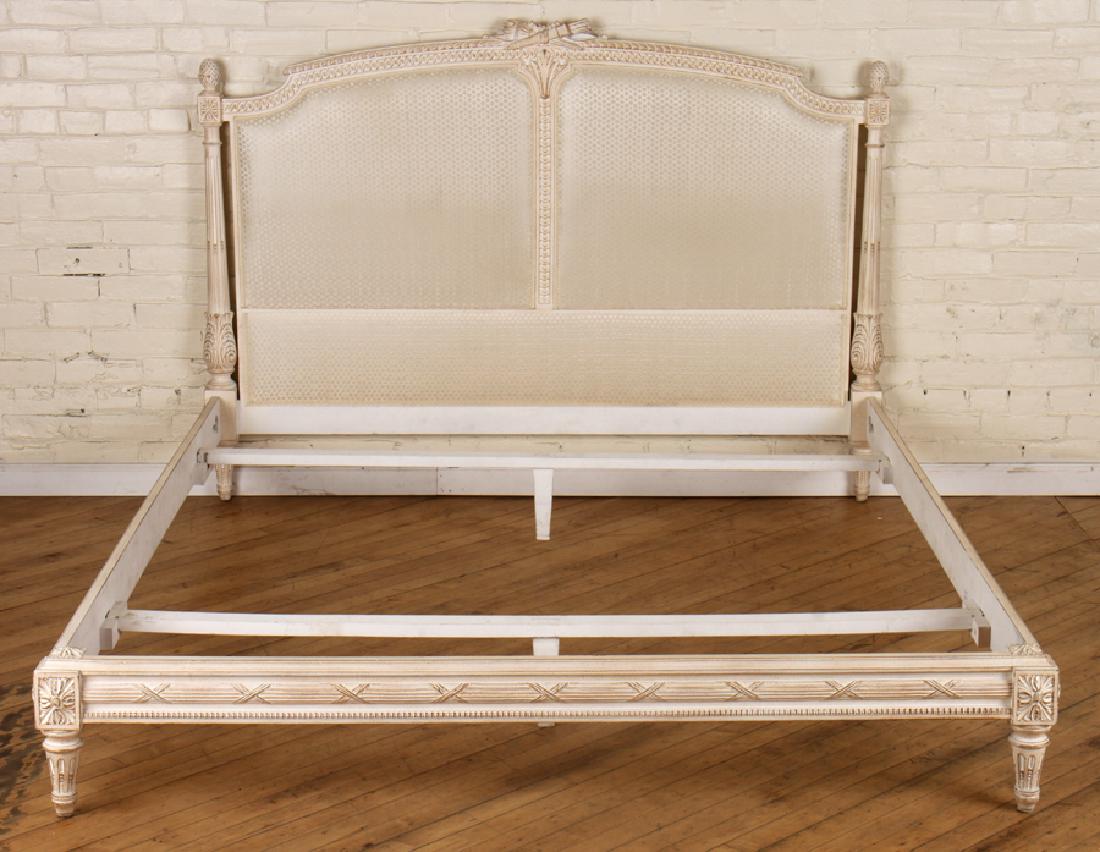 CARVED PAINTED QUEEN SIZE LOUIS XVI STYLE BED C1930 (1 of 5)
