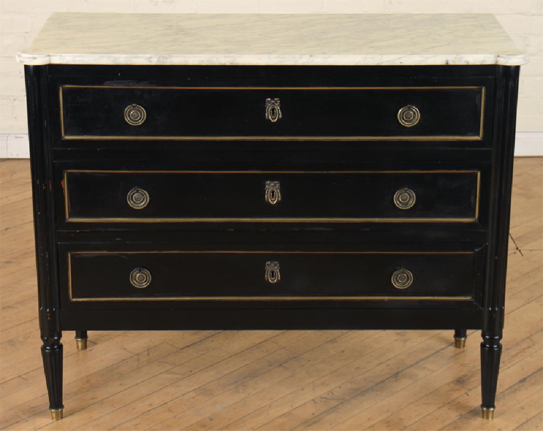 EBONIZED LOUIS XVI STYLE MARBLE TOP COMMODE (1 of 5)