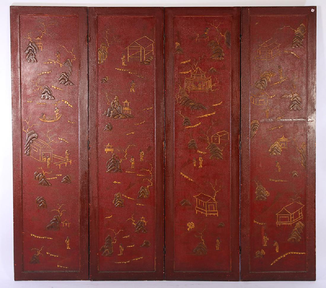 4 PANEL CHINOISERIE DECORATED FOLDING SCREEN 1940 (1 of 5)