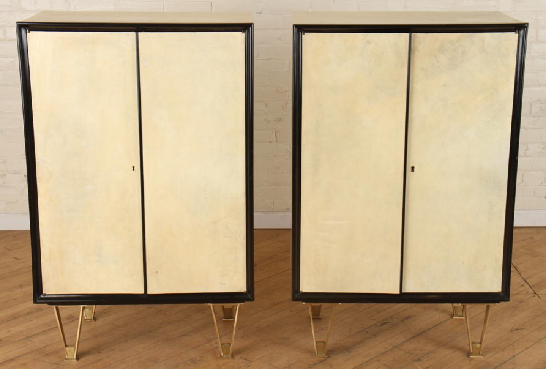 PAIR PARCHMENT COVERERED CABINETS CIRCA 1960 (1 of 6)