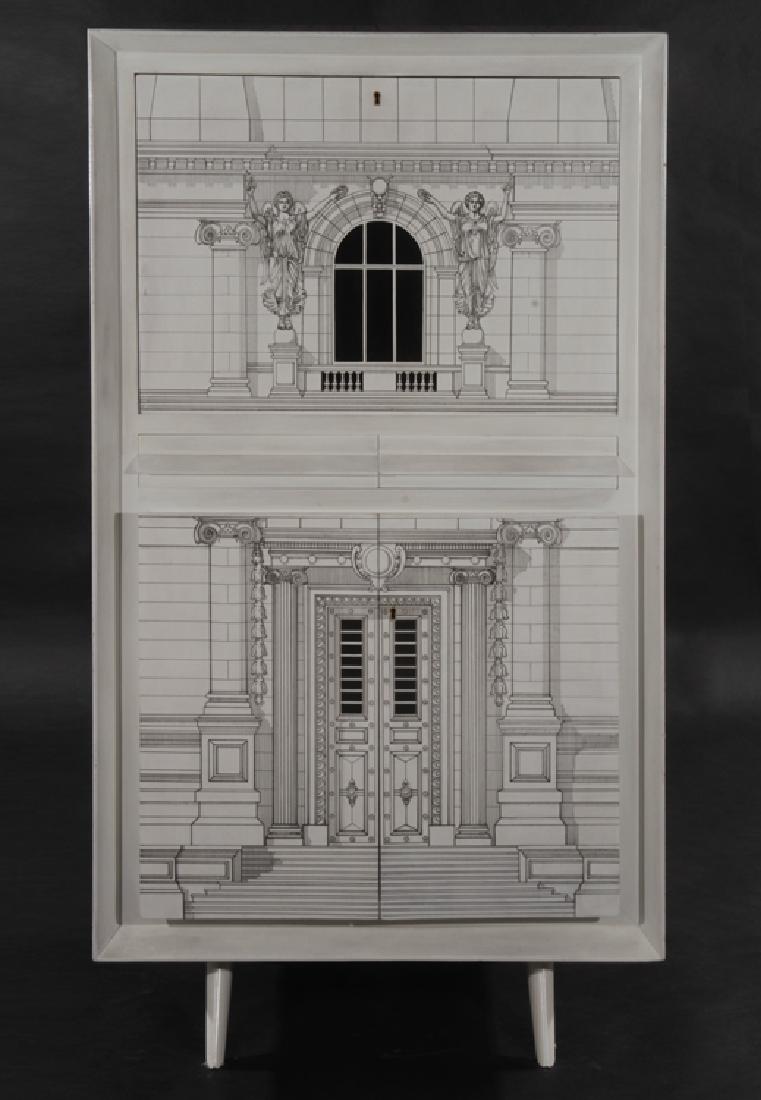 PAINTED FORNASETTI STYLE BAR CABINET CIRCA 1960 (1 of 6)