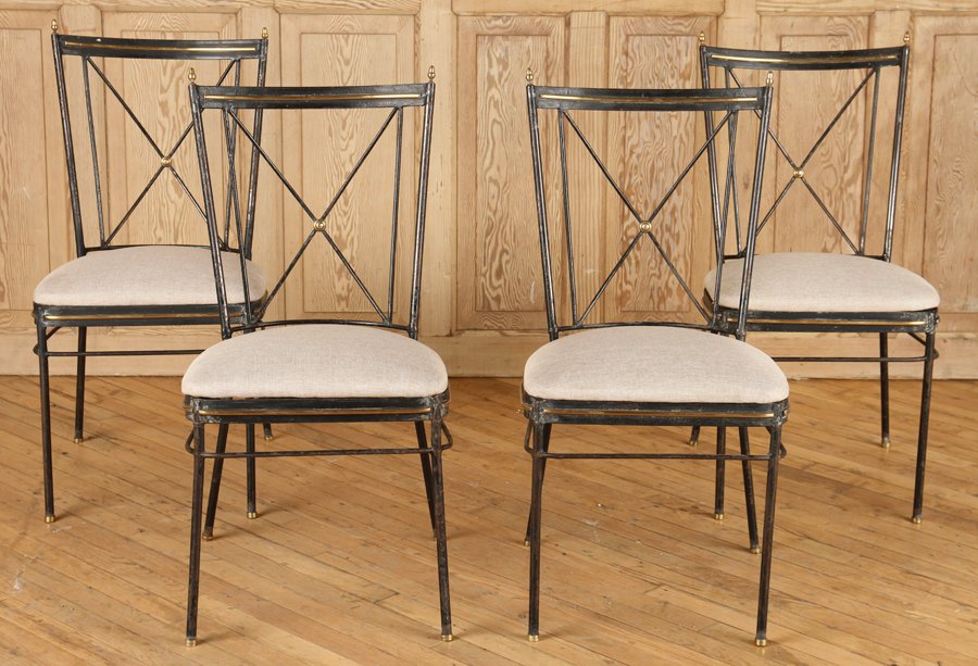 SET 4 REGENCY STYLE X FORM IRON CHAIRS C.1950 (1 of 5)