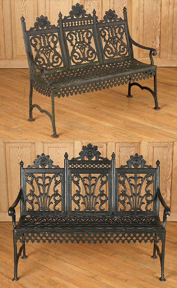 PAIR CAST IRON VICTORIAN OPEN ARM BENCHES C.1880 (1 of 5)