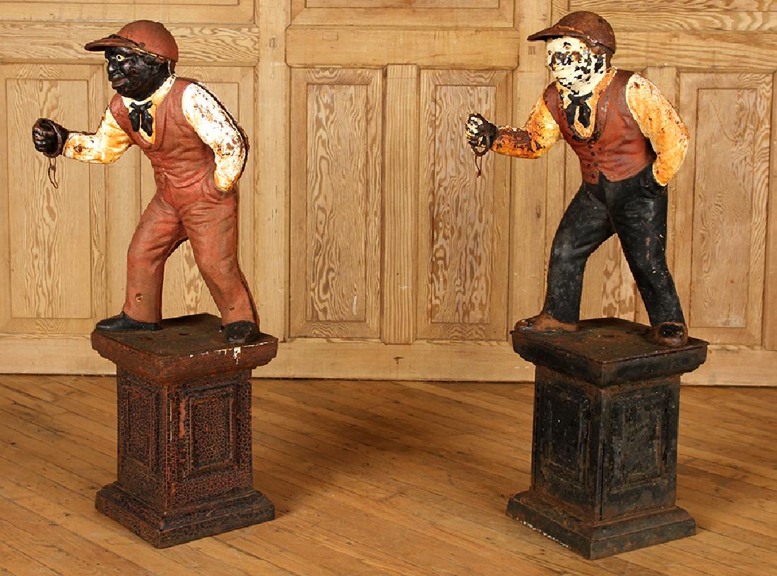 PAIR PAINTED CAST IRON LAWN JOCKEYS CIRCA 1900 (1 of 7)