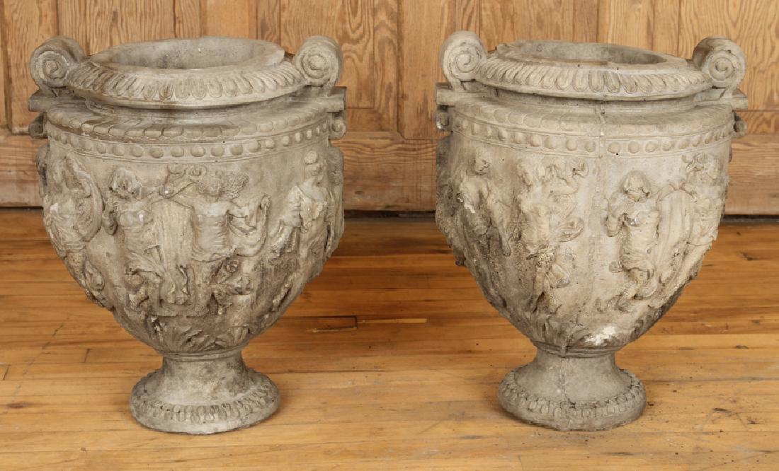 PAIR NEOCLASSICAL STYLE CAST STONE GARDEN URNS (1 of 5)