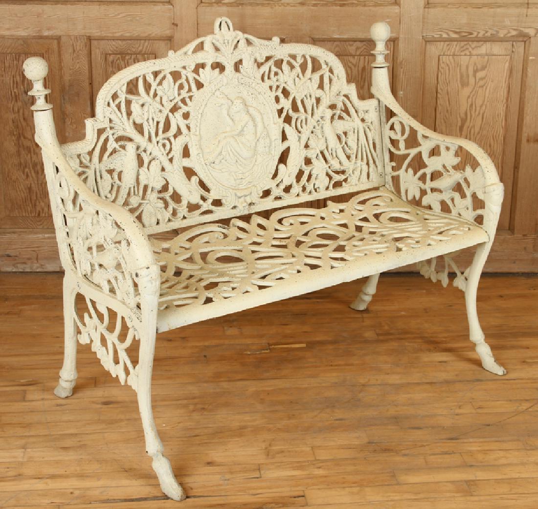 CAST IRON BENCH MAIDEN HOLDING DOVE (1 of 5)