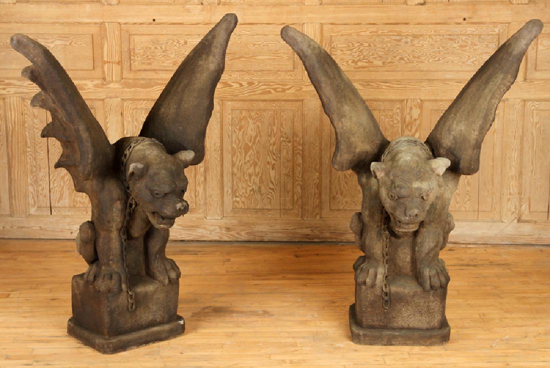PAIR CAST STONE WINGED DOG GARDEN ORNAMENTS (1 of 5)