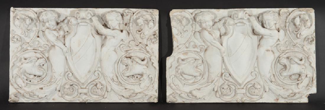 PAIR BAROQUE CAST STONE FIGURAL PANELS 1920 (1 of 5)
