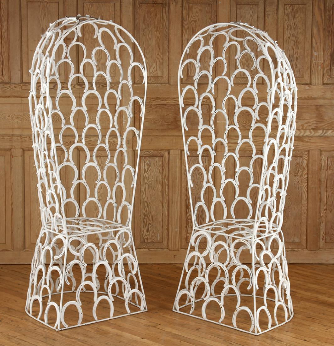 PAIR RARE DOMED IRON CHAIRS HORSESHOES C.1950 (1 of 6)