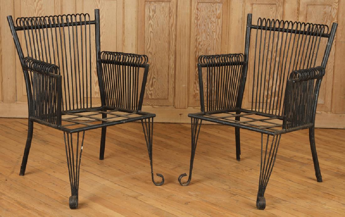 PAIR ART DECO STYLE WROUGHT IRON ARM CHAIRS C1940 (1 of 5)
