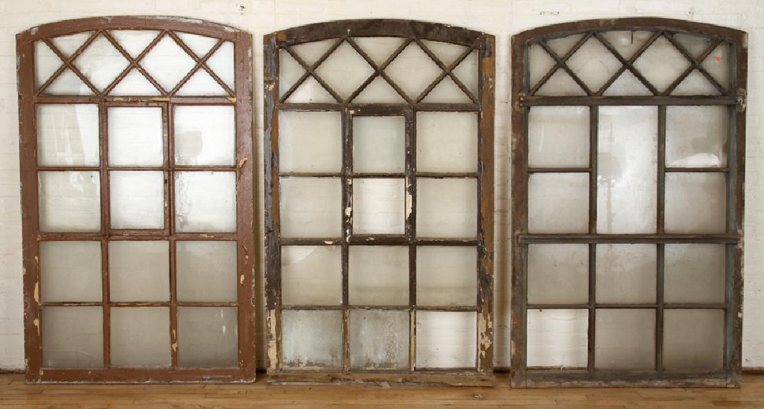 SET 3 PAINTED WOOD GLASS ARCH TOP WINDOW PANELS (1 of 4)