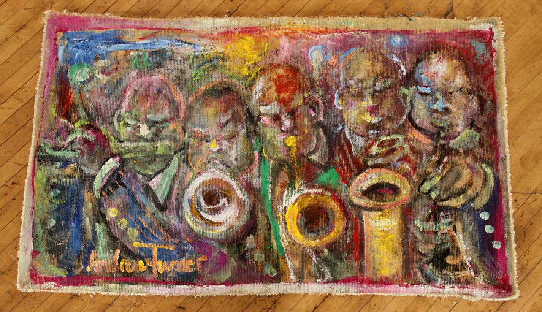 ANDREW TURNER "HORN MUSICIANS" ACRYLIC ON RUG MAT (1 of 5)