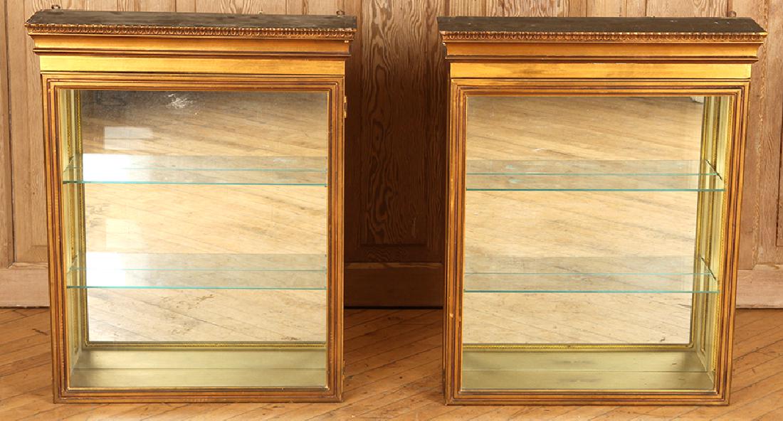 PAIR GILT WOOD GLASS WALL HUNG CABINETS (1 of 5)
