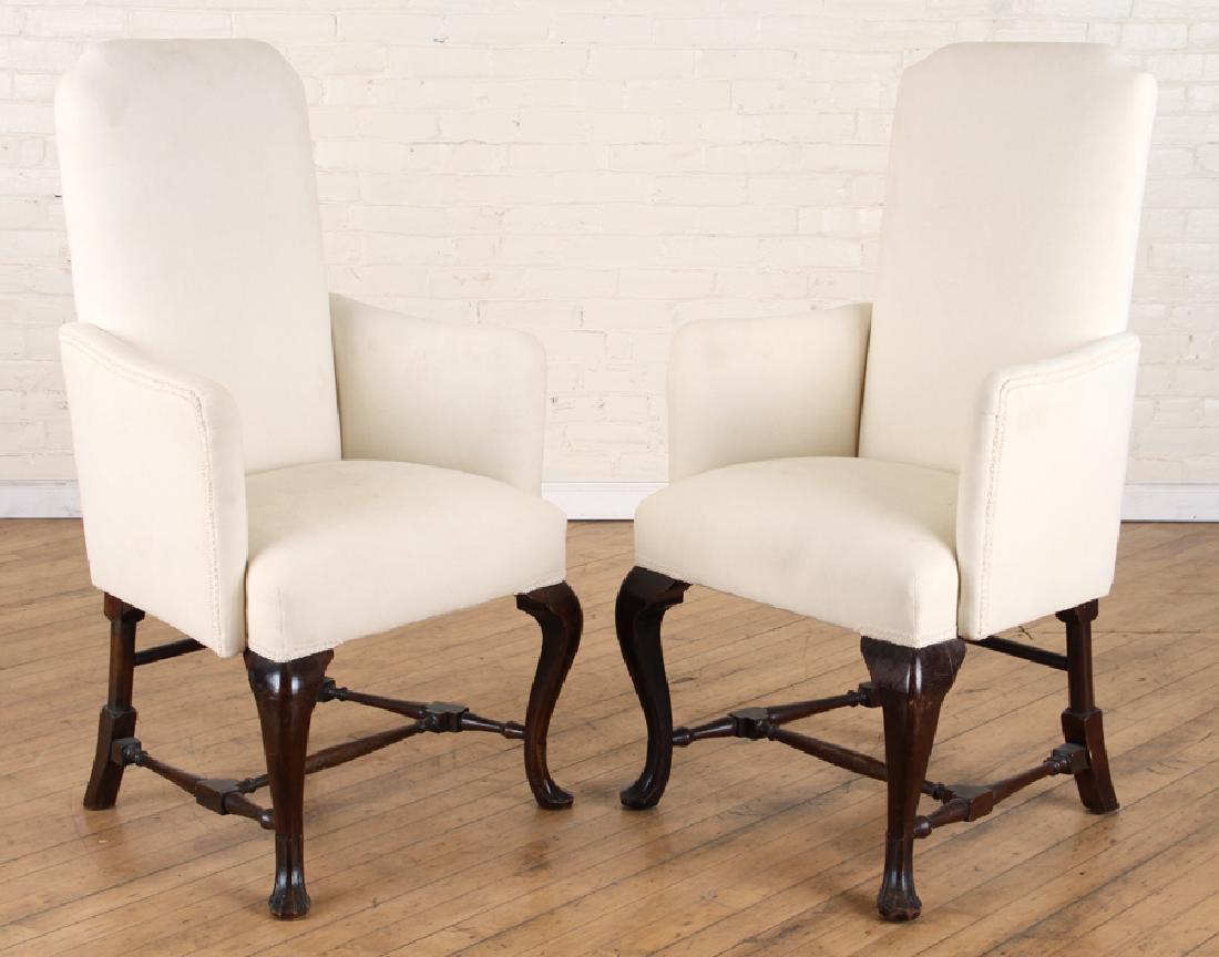 PAIR QUEEN ANNE STYLE UPHOLSTERED OPEN ARM CHAIRS (1 of 5)