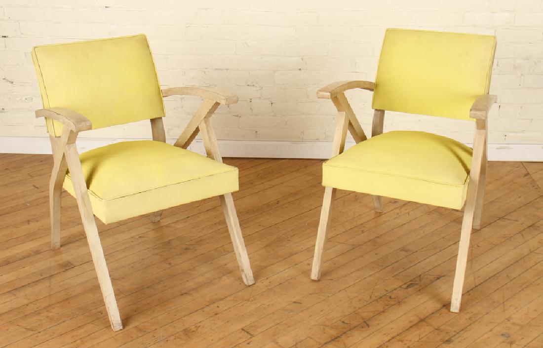 PAIR FRENCH ARM CHAIRS UPHOLSTERED  C.1960 (1 of 4)