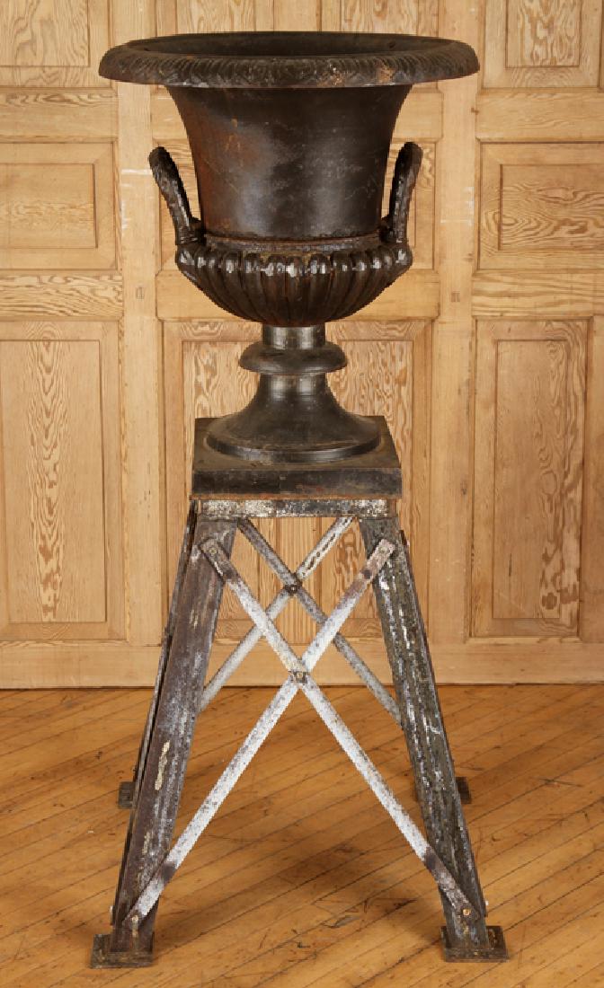 NEOCLASSICAL CAST IRON GARDEN URN ON IRON BASE (1 of 5)