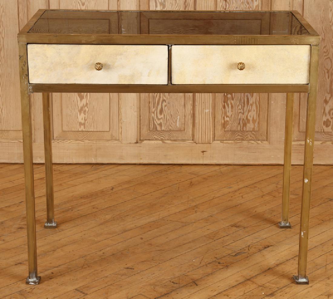 BRASS CONSOLE TABLE INSET BLACK GLASS TOP (1 of 4)