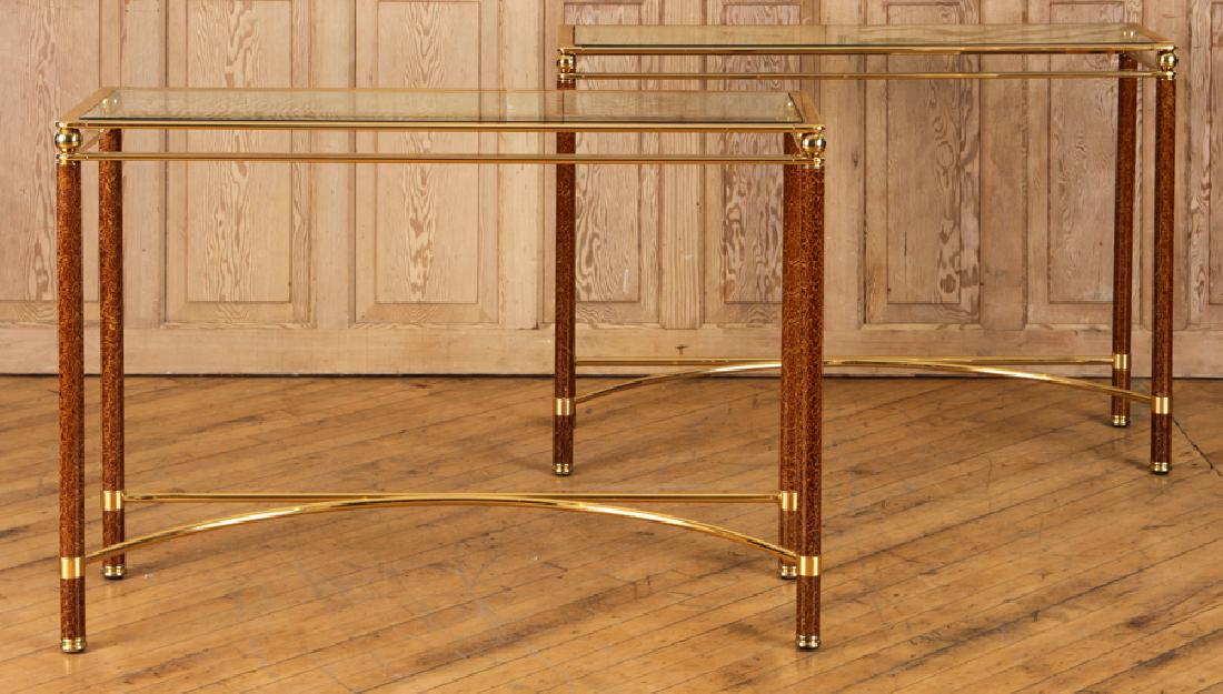 PAIR MID CENTURY MODERN CONSOLE TABLES GLASS TOPS (1 of 6)