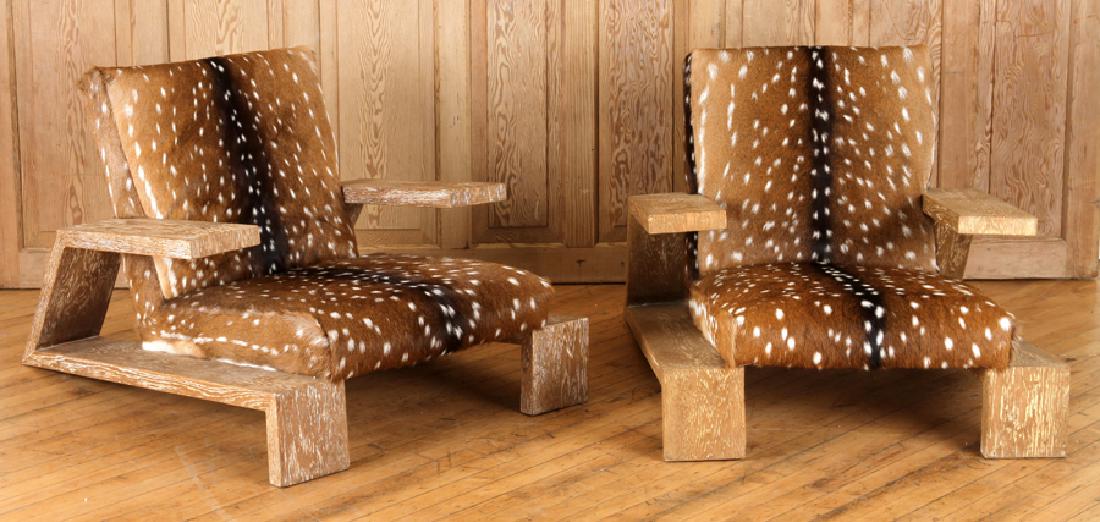 PAIR JEAN-MICHEL FRANK STYLE CERUSED OAK CHAIRS (1 of 5)