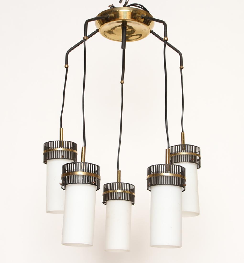 FIVE LIGHT IRON BRASS CHANDELIER CIRCA 1960 (1 of 4)