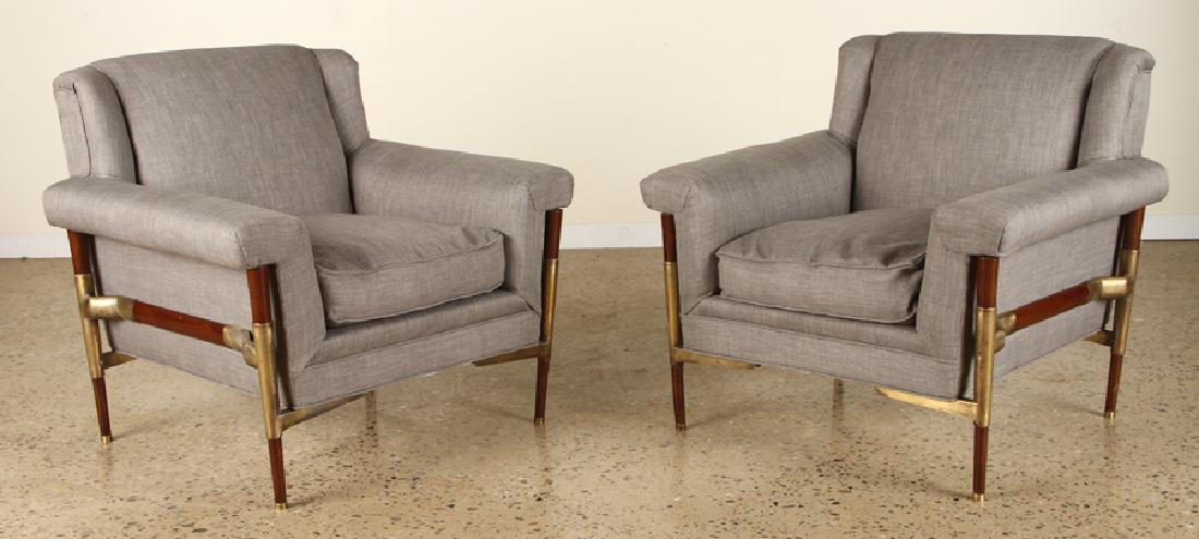 RARE PAIR ITALIAN WOOD BRONZE CLUB CHAIRS C.1950 (1 of 5)
