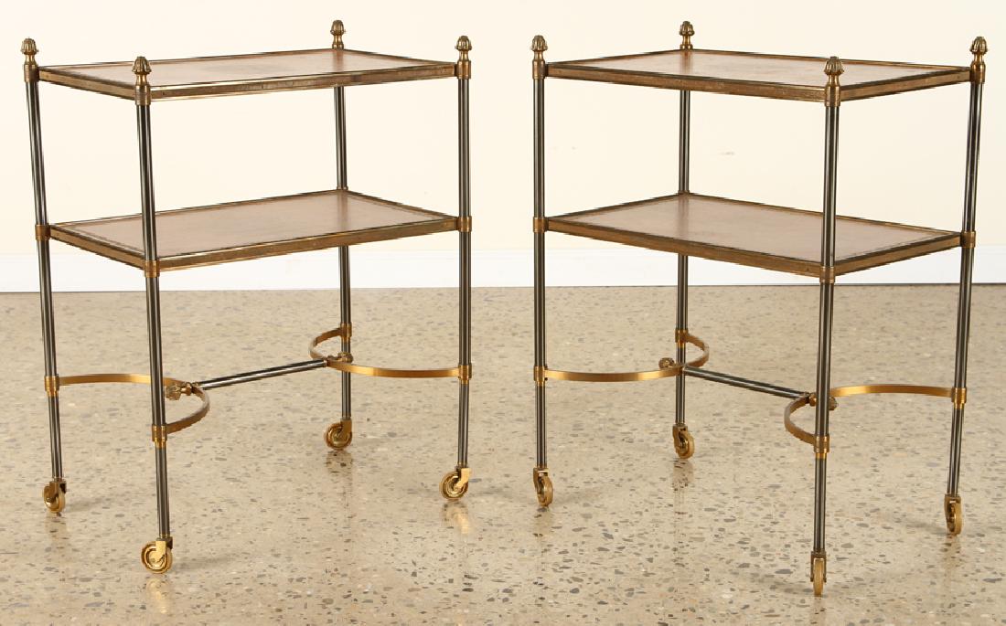 PAIR JANSEN BRASS STEEL LEATHER TOP SIDE TABLES (1 of 6)