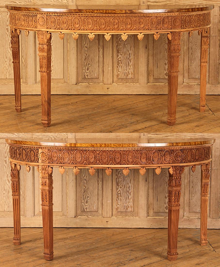 PAIR SHERATON STYLE DEMI LUNE CONSOLE TABLES (1 of 7)