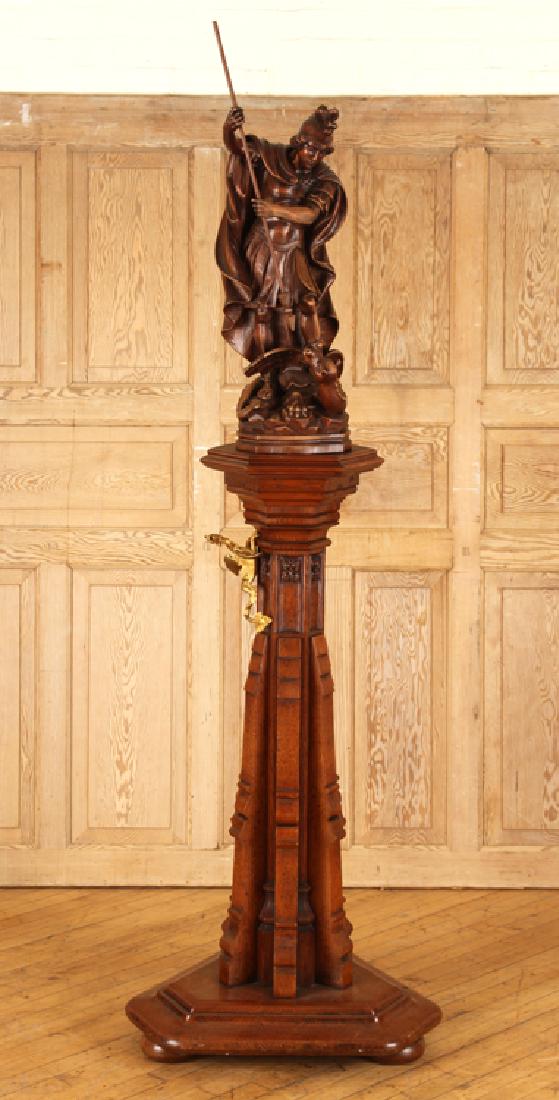 CARVED WOOD FIGURE SAINT GEORGE OAK PEDESTAL (1 of 6)