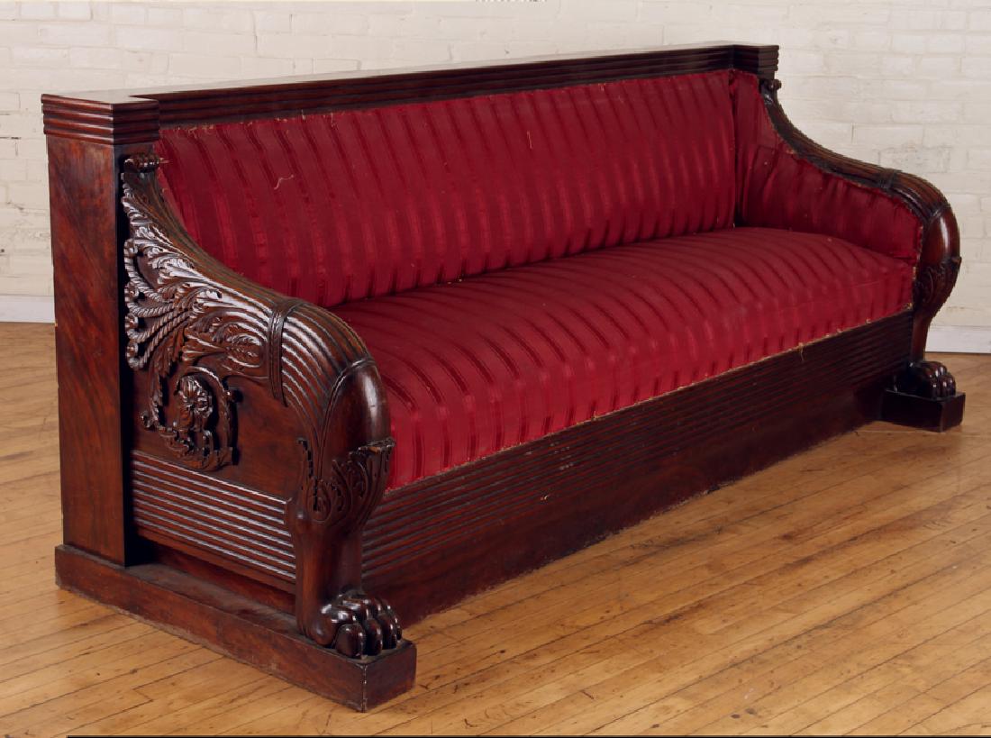 CARVED EMPIRE STYLE MAHOGANY SOFA CIRCA 1850 (1 of 5)
