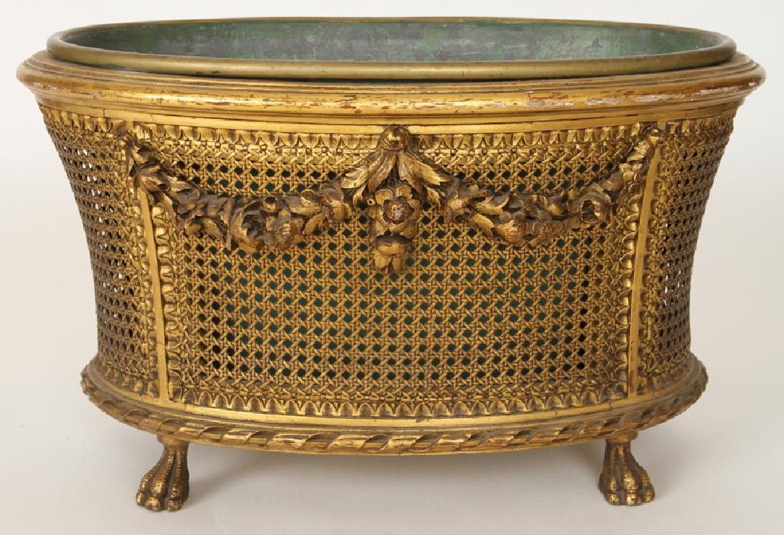FRENCH LOUIS XV STYLE GILT WOOD CANE JARDINIERE (1 of 4)