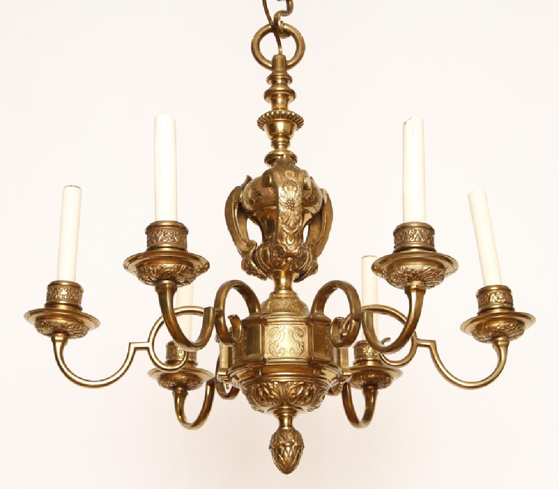 AN AMERICAN BRASS SIX LIGHT CHANDELIER (1 of 5)