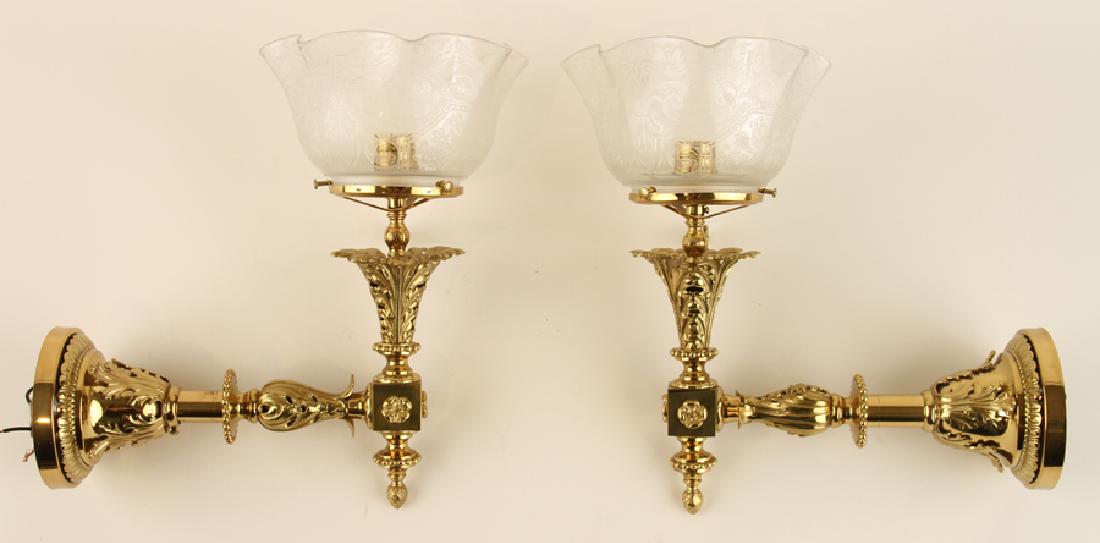 PAIR VICTORIAN STYLE BRASS ONE LIGHT WALL SCONCES (1 of 6)