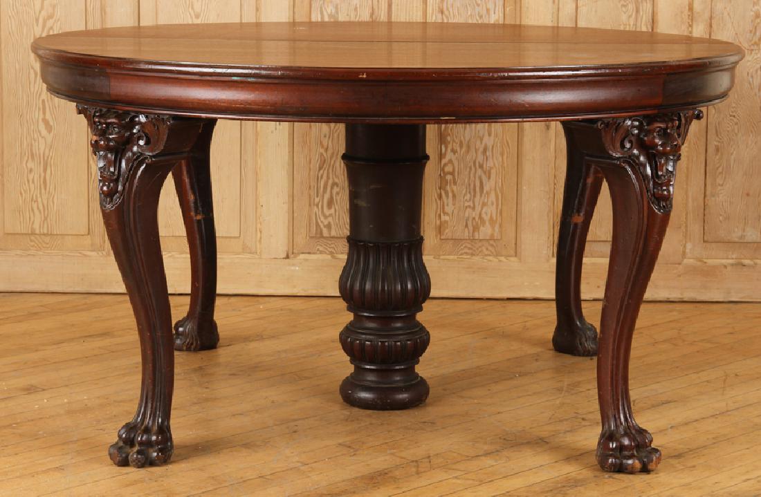 LATE 19TH C. MAHOGANY DINING TABLE LION MASK LEGS (1 of 4)