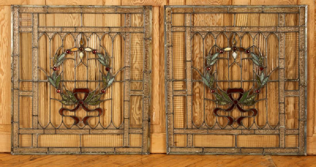 PAIR LEADED STAINED GLASS WINDOWS C.1900 (1 of 5)