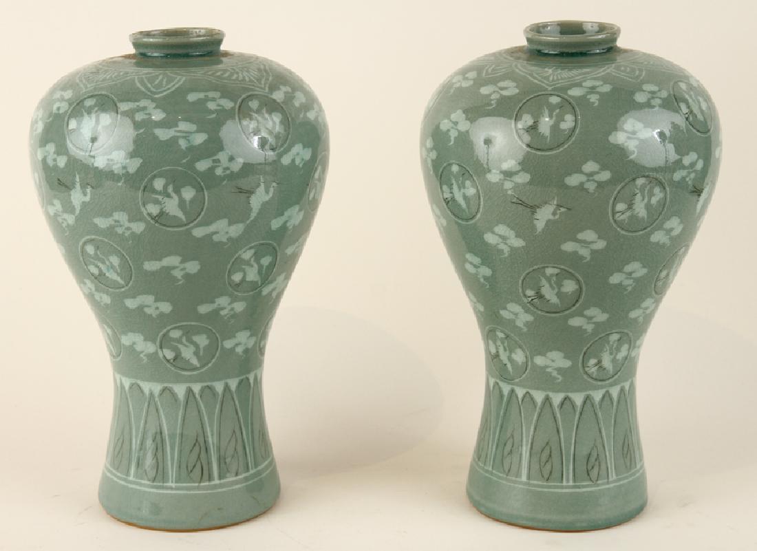 PAIR OF MARKED JAPANESE CELADON VASES (1 of 6)