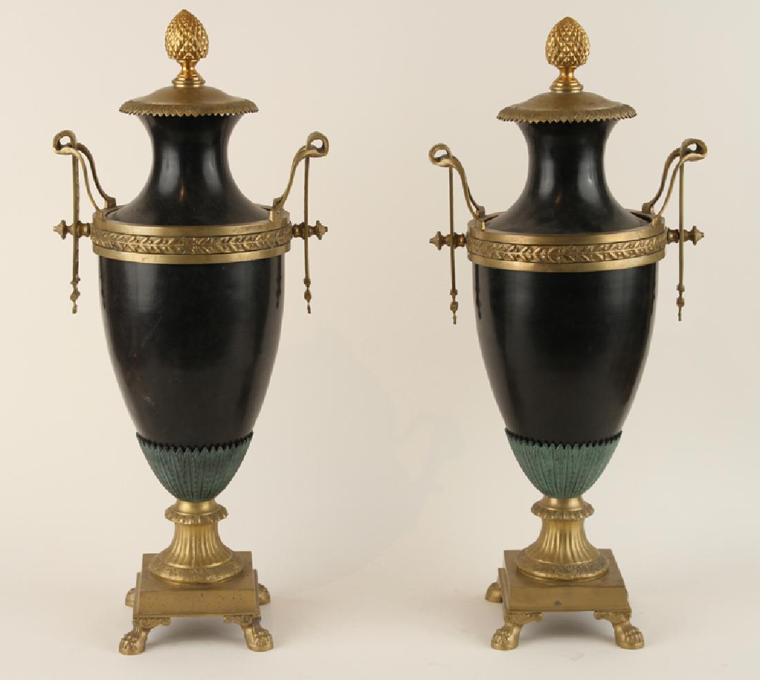 PAIR EMPIRE STYLE COVERED URNS LION PAW FEET (1 of 6)