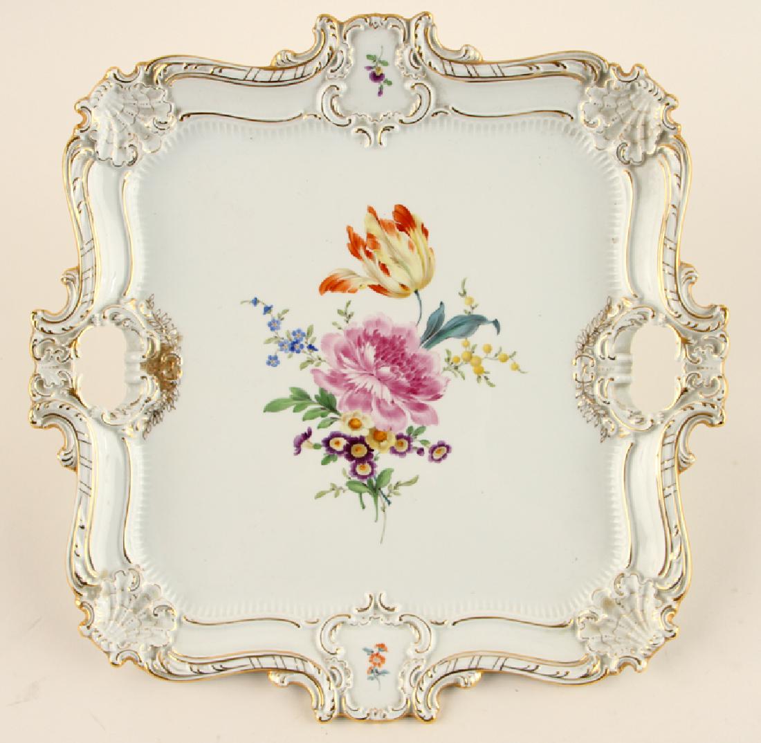 MEISSEN PORCELAIN HANDLED TRAY HAND PAINTED MOTIF (1 of 5)