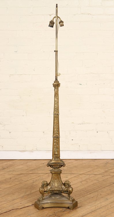 CONTINENTAL BRONZE FLOOR LAMP GRIFFIN FEET CIRCA 1900 (1 of 6)