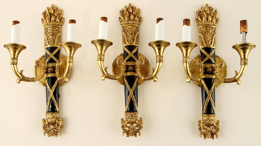 3 BRASS 2-LIGHT WALL SCONCES FRENCH EMPIRE STYLE (1 of 5)