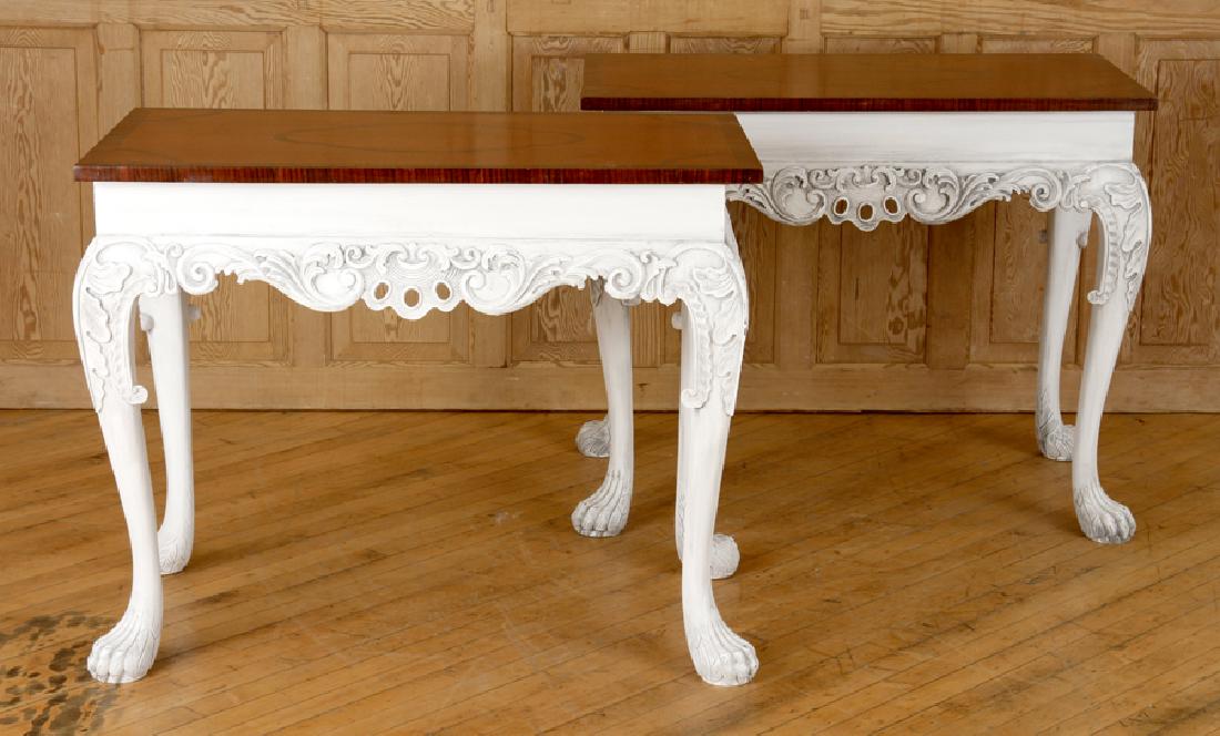 PAIR CARVED PAINTED CONSOLE TABLES PAW FEET (1 of 6)
