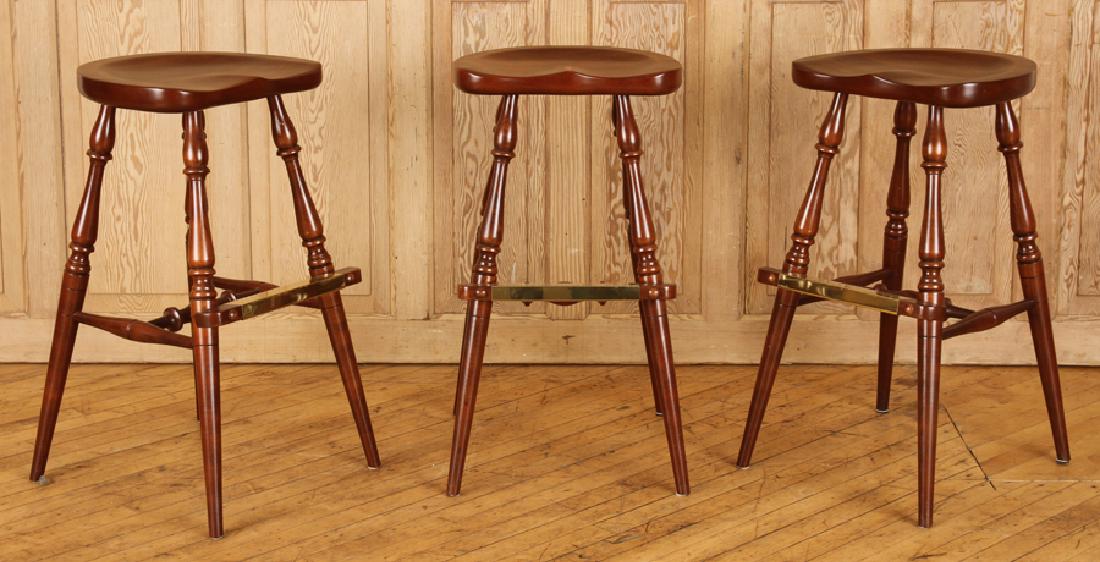 SET 3 CARVED MAHOGANY BAR STOOLS BRANDED DUCKLOE (1 of 5)