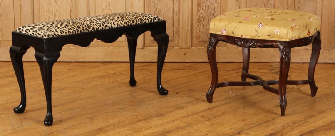 TWO UPHOLSTERED BENCHES LOUIS XV STLYE QUEEN ANNE (1 of 5)