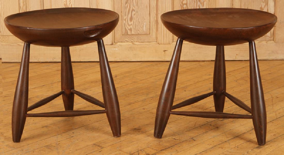 PAIR ROUND WOOD END TABLES MANNER OF PHIL POWELL (1 of 4)